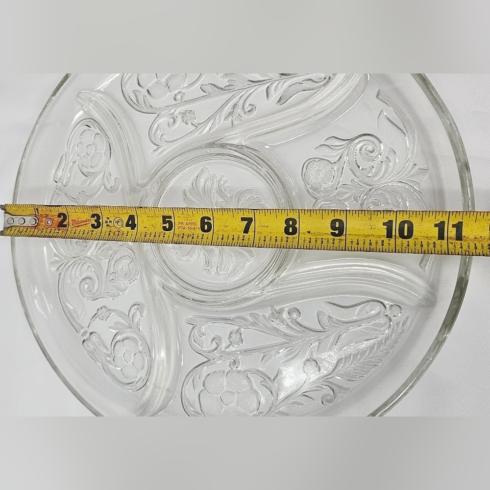 Vintage McKee Depression Glass Rock Crystal Clear 5 Part Relish Dish Tray Floral - Picture 7 of 8